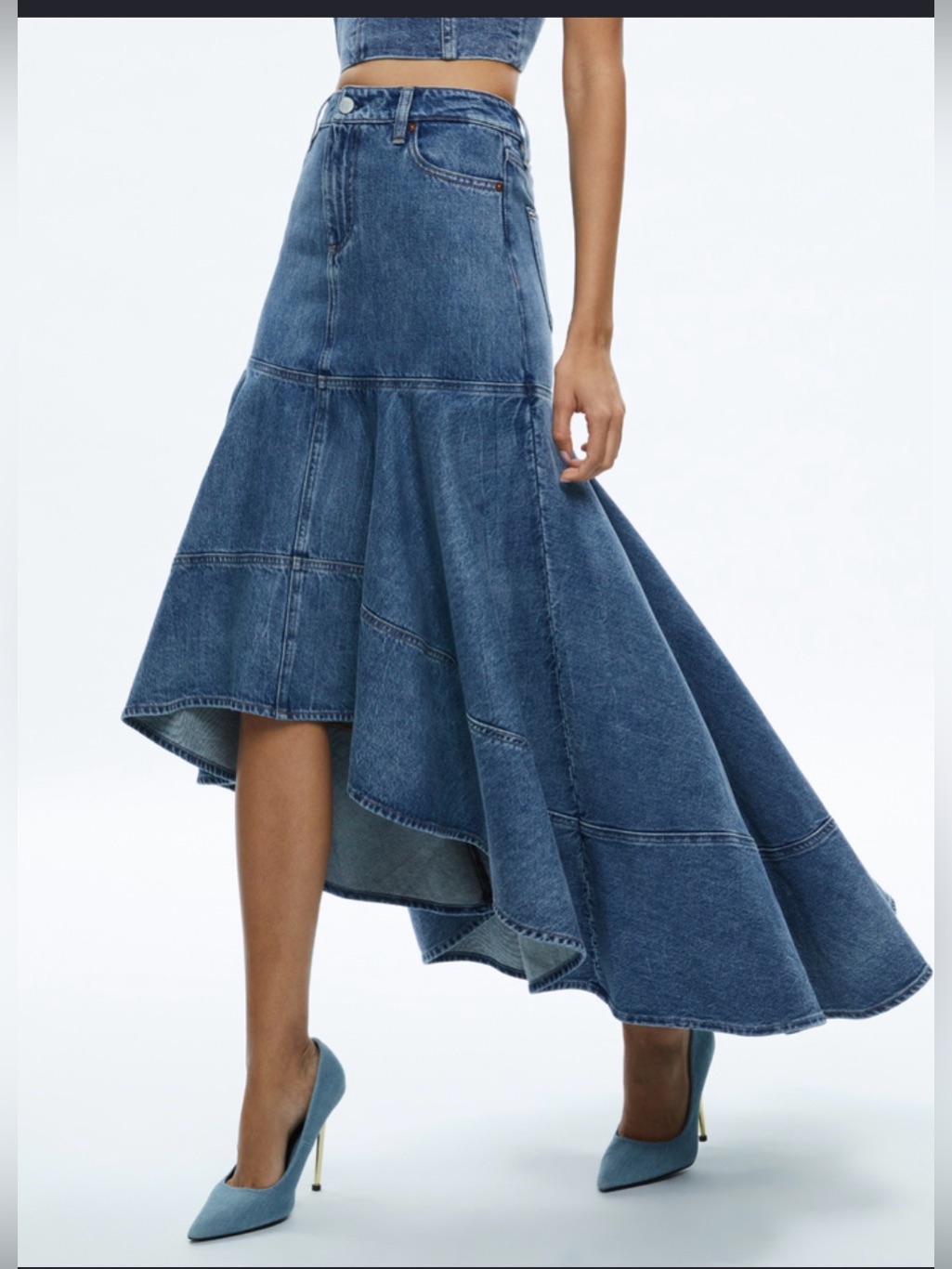 Pink Lily Blue High-Low Denim Maxi Skirt